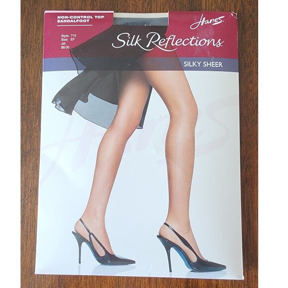 Women Hanes Silk Reflections Sheer Sandal Foot Pantyhose EF Jet Black Style 715 - Picture 1 of 3